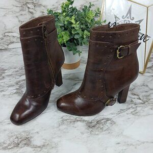 Leon Max Leather Bootie Stacked Heel Dark Brown women's size 7.5